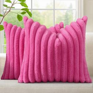 lot 1581 image: decorUhome Fall Faux Fur Throw Pillow Covers 18x18 Set of 2 Hot Pink