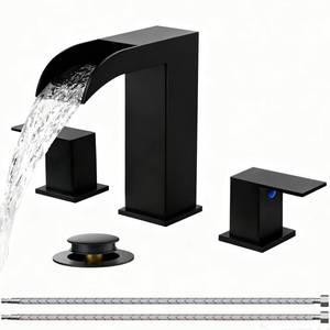 lot 1584 image: VCCUCINE Black Bathroom Faucet 3 Hole, 8 Inch Widespread Square Waterfall Bathroom Sink Faucet,Matte Black Vanity Bathroom Faucets for Vanity, Restroom, Commercial with Pop Up Drain and Supply Lines