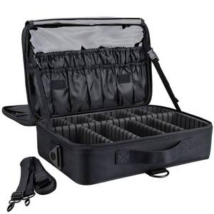 lot 1599 image: gzcz Travel Makeup Bag,Professional Cosmetic Bags for Women,Portable Makeup Brush Case Organizer Storage with Adjustable Dividers and Shoulder Strap (Medium)