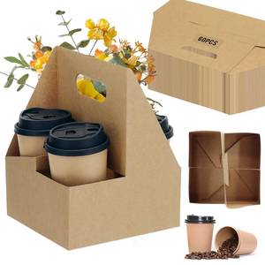 lot 1610 image: A 4 Cup Drink Carrier with Handle, 60PCS Paper Cup Holders for Coffee Drinks