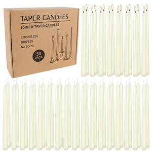 lot 1612 image: WPONSZU 50 Pack Ivory Taper Candles, 7-8 Hours Burn Time, Unscented, Smokeless and Dripless, 45 x 10 Inch for Christmas,Household,Dinner,Wedding,Valentines Day,Party and Home D�cor Candlesticks