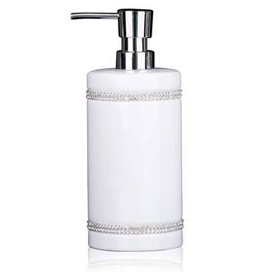 lot 1619 image: 17 OZ Hand Liquid&Lotion Soap Dispenser Pump Bottle Ceramic White for Kitchen Bathroom Countertop Laundry Room Holds Dish Soap Shampoo Laundry Liquid Shower Gel (Inlaid Rhinestone) (White)