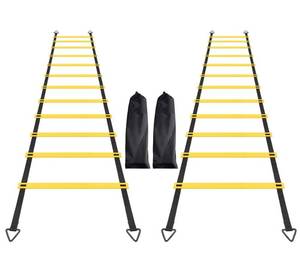 lot 1624 image: RUBY.Q 2 Pack 12 Rungs Agility Ladder Set, 20ft Speed Training Ladder with Steel Stakes and Carry Bag for Soccer, Speed Fitness Feet Training