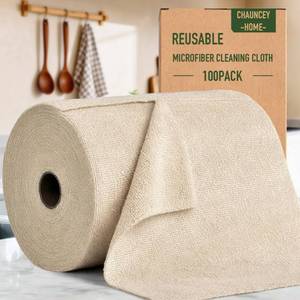 lot 1639 image: CHAUNCEY HOME Microfiber Cleaning Cloth Roll - 100 Pack Tear Away Microfiber Paper Towels, Reusable, Washable, Scratch-Free, Kitchen Towels for Car, Home, Kitchen, Glass, Dishes (Sand Beige)