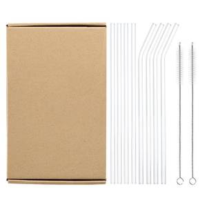 lot 2009 image: uxcell Reusable Straws Glass Straw, 8pcs 200x6mm Travel Tumbler Replacement Straw with Two Cleaning Brush for Frozen Bubble Tea Drinks