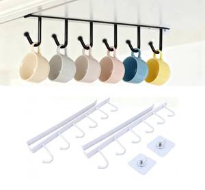 lot 2022 image: 2Pcs White Mug Hanger, Under Cabinet Cup Holder Hanging Mug Organizer for Cabinet Nail Free Under Adhesive Coffee Cups Mug Holder Hanger for CupsKitchen UtensilsTies BeltsScarfKeys Storage