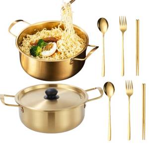 lot 2433 image: Korean Ramen Pot With Lid, 2 Pack Korean Noodle Cooker, Korean Pot Stainless Steel Cooking Pot for Soup, Pasta, Dishwasher Safe (7, 7.9)
