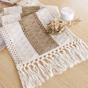 lot 2434 image: FEXIA Boho Table Runner for Fall Home Decor 12x108 Rustic with Tassels