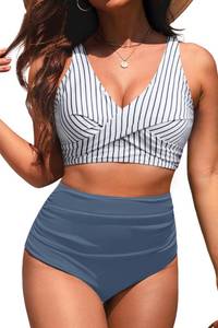 lot 2445 image: Yonique Women High Waisted 2 Piece Bikini Set Tummy Control Full Coverage M