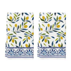 lot 2446 image: Artoid Mode Lemons Leaves Stripes Summer Kitchen Towels Dish Towels, 18x26 Inch Farmhouse Decoration Cleaning Set of 2