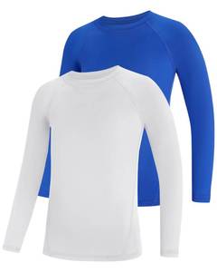 lot 2464 image: Poekuao 2 Pack Boys Compression Shirt Long Sleeve Youth Baseball Football Soccer Athletic Undershirts Sports Base Layer Quick Dry WhiteBlue M