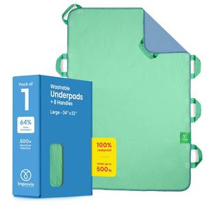 lot 2472 image: Improvia Positioning Bed Pad, with 8 Reinforced Handles, Quick-Drying, Washable, Waterproof, for Lifting, Turning, Transfering, Elderly and Incontinence Patients (Green, 34 x 52 - Pack of 1)