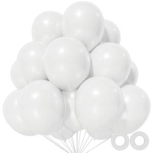 lot 2479 image: 110pcs White Balloons 12 inch, White Latex Balloons Globos Blancos for Wedding Engagement Bridal Shower Birthday Party Decorations. (with 2 Ribbons).