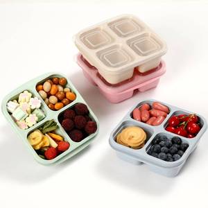 lot 2495 image: BE OVER QUALITY 4 Pack Meal Prep Containers, 4 Compartment Bento Snack Boxes, Reusable Divided Lunch Box Containers for Adults, Kids, Toddlers, Travel, Work, School