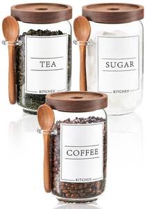 lot 3948 image: KOSKIMER Coffee and Sugar Container Set, Glass Coffee Jars with Wooden Lids