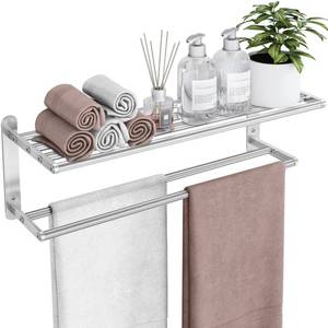 lot 3950 image: VOTZAAQ Towel Racks for Bathroom - 24 in Bath Towel Shelf with Double Towel Bar, Stainless Steel Towel Storage for Lavatory Wall Mounted, 2-Tier Towel Hanger Towel Holder, Brushed Nickel