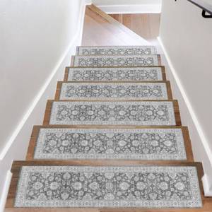 lot 3974 image: OJIA Extra Non-Slip Stair Treads for Wooden Steps 15PCS, 30X8 Rubber Indoor Stair Runner Slip Resistant Stair Rugs Safety Mats for Dogs, Kids & Elders, Stairway Grip Step Treads, Gray