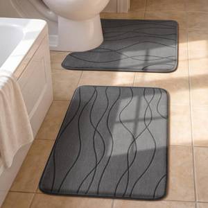 lot 3976 image: YIHOUSE Bathroom Rugs Set 2 Piece, Memory Foam Bath Mat Dark Grey