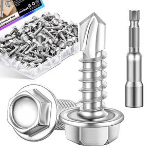lot 4451 image: mxuteuk #8�12 Self Tapping Screws for Metal,410 Stainless Steel Self Drilling Screws,Hex Washer Head Sheet Metal Screws Suitable for Wood, Metal or Tough Materials (230PCS)