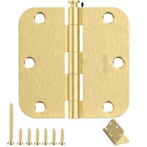lot 4456 image: AmzGod Door Hinges Satin Brass - 24 Pack Gold Door Hinges 3.5 Inch Rounded Interior Door Hinge with 58 Radius - 3 12 Inches Flat Iron Brass Hinges for Residential Standard Doors