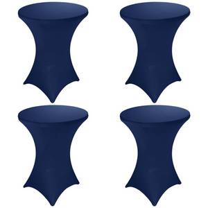 lot 4474 image: Fivenl 4 Pack 32x43 Inch Cocktail Table Cover Spandex Stretch Square Corners Tablecloth, Navy Blue Cocktail Fitted High Top Table Cloth for Bar, Weddings, Birthday, Banquet, Party (Navy Blue)