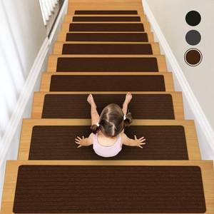 lot 4481 image: Lacut Non-Slip Stair Treads, 7.8 X 30 (7-Pack) Stair Runner Indoor Outdoor Mats, Brown Slip Resistant Stair Tread Mats Step Covers Pads for Elders, Kids and Pets(30 x 7.8, Brown)
