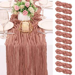 lot 4488 image: 12 Pack 120 Inch Dark Rose Cheesecloth Table Runner Boho Rustic Gauze Sheer Romantic 10 FT Long Cheese Cloth Table Runner for Bridal Baby Shower Wedding Party Birthday Holiday Home Easter Decor