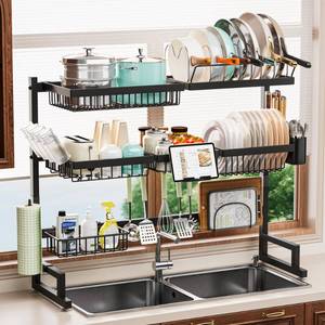 lot 5117 image: ADBIU Over Sink Dish Drying Rack (Expandable HeightLength) Snap-On Design Large Dish Drainer Storage Counter Organizer 32-40L x 12W x 34-38H (inches)