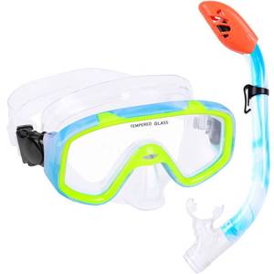 lot 5118 image: Kids Snorkel Set, Children Anti-Fog Diving Mask Swimming Goggles Semi Dry Top Snorkel Equipment Snorkeling Packages Swimming Gear for Youth Boys Girls Age 5-10 (Blue Yellow)