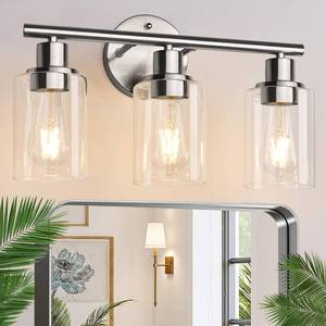 lot 5126 image: Zarbitta 3-Light Bathroom Light Fixtures, Brushed Nickel Vanity Light, Farmhouse Wall Lights with Clear Glass Shade, Bathroom Wall Lamp for Mirror Kitchen Bedroom Hallway Living Room Hallway Cabinet