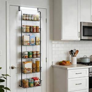lot 5132 image: HOKOSFOKOS Over Door Organizer Storage - 6 Tier Black Metal Over the Door Pantry Organizer Heavy Duty Hanging Storage Rack, Behind Cabinet Shelves for Home, Kitchen, Bathroom, Closet, Pantry