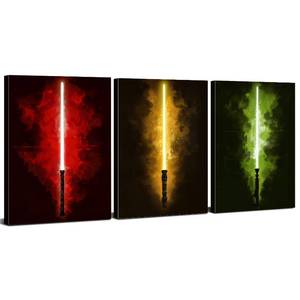 lot 5138 image: Red Yellow Green Light Saber Picture Cyberpunk Wall Art Anime Poster for Boys Room Decor Abstract Neon Lightsaber Artwork Graffiti Wars Canvas Prints Pop Modern Artwork Playroom Decorations 12x16 3P