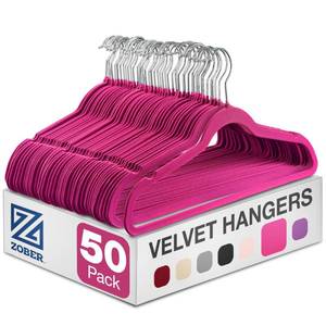 lot 5152 image: Zober Velvet Hangers 50 Pack - Heavy Duty Pink Hangers for Coats, Pants & Dress Clothes - Non Slip Clothes Hanger Set - Space Saving Felt Hangers for Clothing
