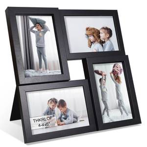 lot 5153 image: THKRLOF 4x6 Picture Frames Collage 1 Pack, 4 Opening Multi Family Photo Collage Frames with Real Glass for Wall Hanging or Tabletop, Black