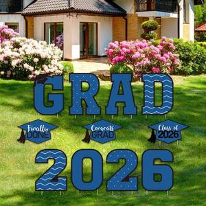 lot 5162 image: Tatuo 11 Pcs Graduation Yard Sign Decorations Class of 2026 Congrats Graduation Lawn Signs Grad Yard with 23 Stakes for High School College Outdoor Party Supplies(Blue,Simple Style)