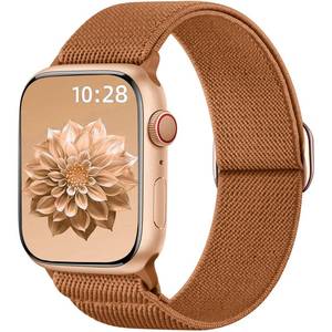 lot 6282 image: Ynitec Stretchy Nylon Loop Band Compatible with Apple Watch 40mm 38mm 41mm 42mm, Sport AnkleArmWrist Strap for iWatch Series 11-1, SEUltra 3 2 1, Adjustable Replacement Bands for Women Men, Caramel