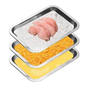 lot 6318 image: JMUSTTBO 3 Pack Stainless Steel Breading Trays Set,Breading Pans for Marinating, and Prepping Meat Chicken and Fish 10.4 x 7.7 x 1.9
