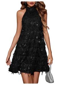 lot 6331 image: OYOANGLE Women Sequin Sparkly Cocktail Club Party Summer Halter Mini Dress (XL)
