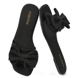 lot 6333 image: SKETOE Womens Bow Flat Sandals Saquare Toe Comfortable Slide for Wedding (size 5)