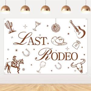 lot 6334 image: Wonmelody Western Cowgirl Bachelorette Decorations 5  3ft Last Rodeo Bachelorette Backdrop Banner Nashville Western Backdrop for Last Hoedown Western Cowgirl Cowboy Bridal Shower Engagement Birthday
