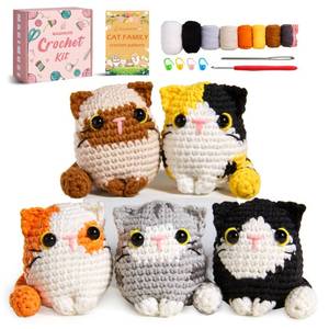 lot 6347 image: MAGIMUSE Crochet Kit for Beginners, 5 Cat Crochet Amigurumi Craft Kit