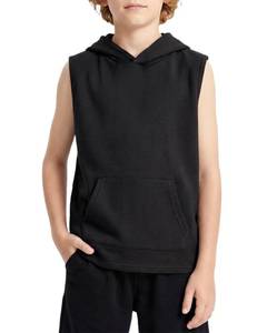 lot 6348 image: Boys Tank Tops Undershirts Hoodie Sleeveless Kids Athletic Workout Hooded Shirts Muscle Tees Boy Basic Solid T-Shirt Black Tank Tops Kid Soft Tank Pullover Sport Active Summer Top Size 7-8 7T 8T