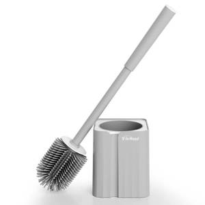 lot 6354 image: Y-in Hand Toilet Brush and Holder Set, Silicone Toilet Bowl Cleaner Brush Bristles, Bathroom and RV Cleaning Tools, Space Saving Toilet Scrubber, Wall Mountable. (Grey)