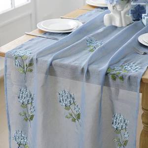 lot 6361 image: Tudomro Embroidery Hydrangea Tulle Table Runner 9.2 ft Hydrangea Spring Blue Cheesecloth Table Runner 110 Inch Gauze Boho Farmhouse Dining Decor for Home Wedding Birthday Baby Shower Christmas Decor