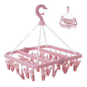lot 6383 image: Rainfordhoma Laundry Drying Rack with 32 Clips, Foldable, Light Pink