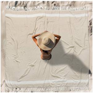 lot 7010 image: Vikumond Turkish Beach Towel Blanket Oversized 88x82 Inch Quick Dry Beige