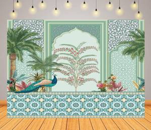 lot 7022 image: BELECO 10x8ft Fabric Traditional Moroccan Decorative Backdrop Mughal Garden Arch Peacock Dates Tree Plant Botanical Background for Party Decorations Wedding Banner Photoshoot Studio Props Wallpaper