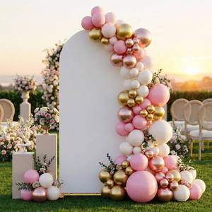 lot 7023 image: Arch Backdrop Stand and Cover Set, 7.2 x 4FT Gold Metal Wedding Arch for Ceremony, Heavy Duty Balloon Arch Stand with White Spandex Cover for Birthday Party, Baby Shower, Graduation, Event Decor