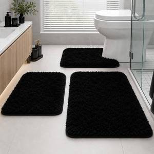 lot 7032 image: Bathroom Rugs Set Plush Velvet Bath Rugs Non-Slip Shaggy Bath Mat Set 3 Piece,Washable Mats,Absorbent Shaggy Rugs Super Soft U-Shaped Toilet Rug,Bahroom Carpets for Bathroom,Tub,Shower Black
