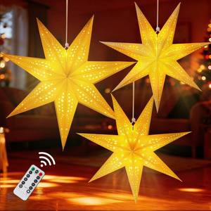 lot 8059 image: Paper Star Lanterns with Lights, Christmas Hanging Decor Indoor, 3-Pack
